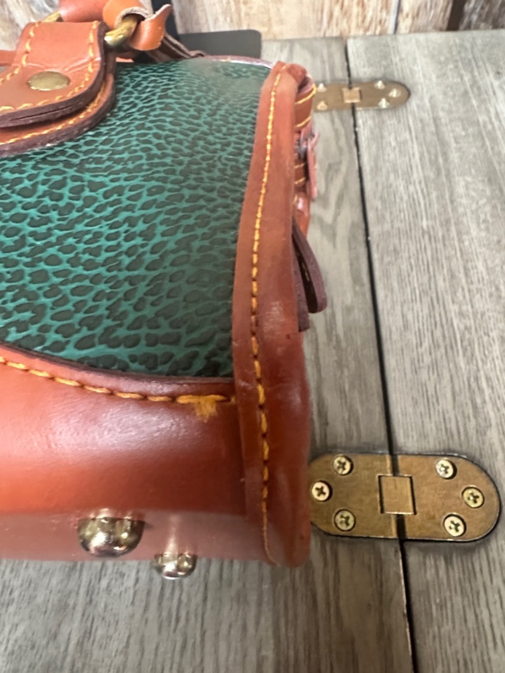 Dooney & Bourke Vintage Green and Brown Pebbled Leather Satchel Tote Handbag - Picture 7 of 14